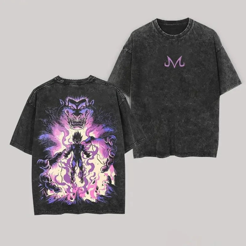 Anime Dragon Ball Cosplay Washed T-Shirt Cotton Short Sleeve Loose Large Casual Sports Fitness T-Shirt Men's Harajuku Clothing