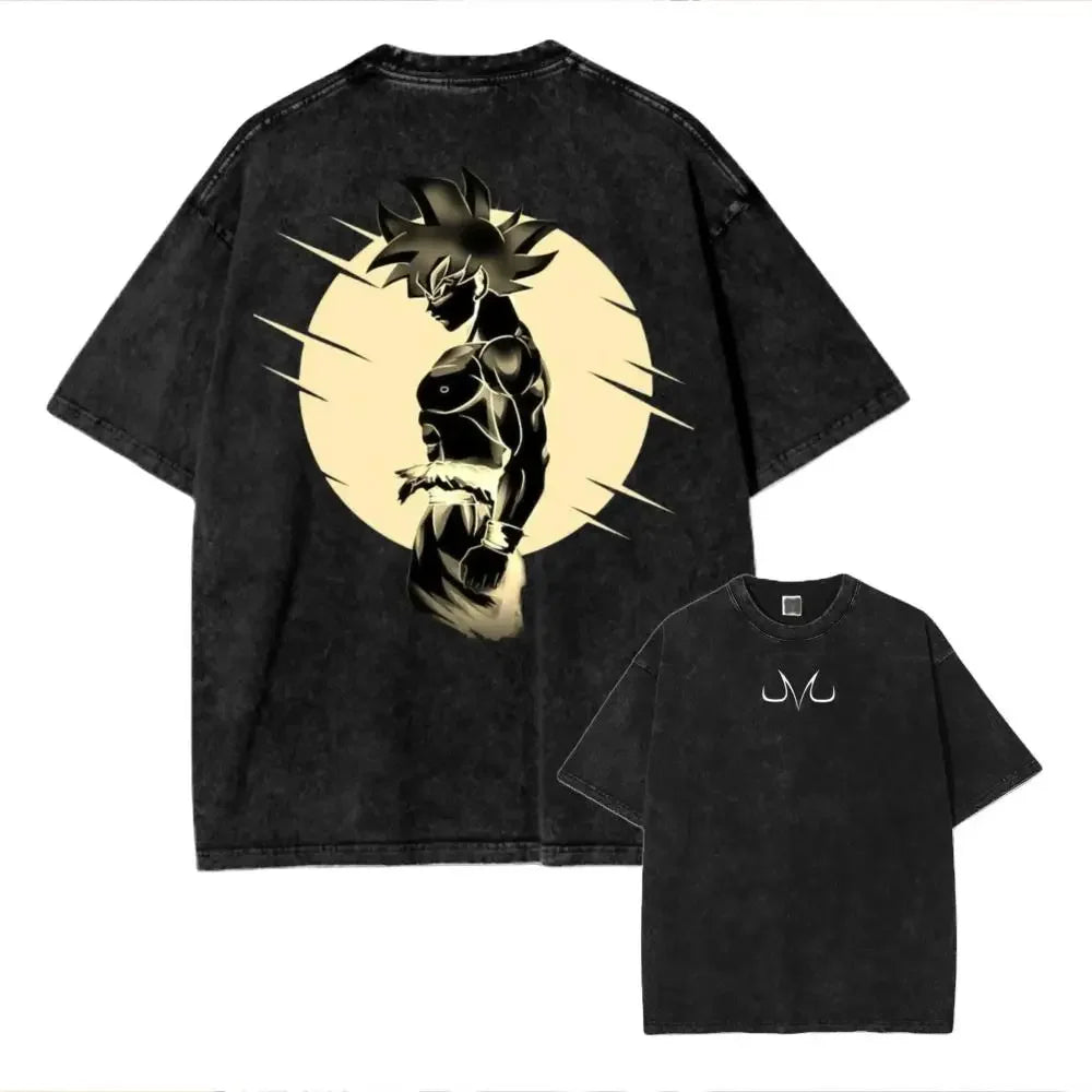 Anime Dragon Ball Cosplay Washed T-Shirt Cotton Short Sleeve Loose Large Casual Sports Fitness T-Shirt Men's Harajuku Clothing