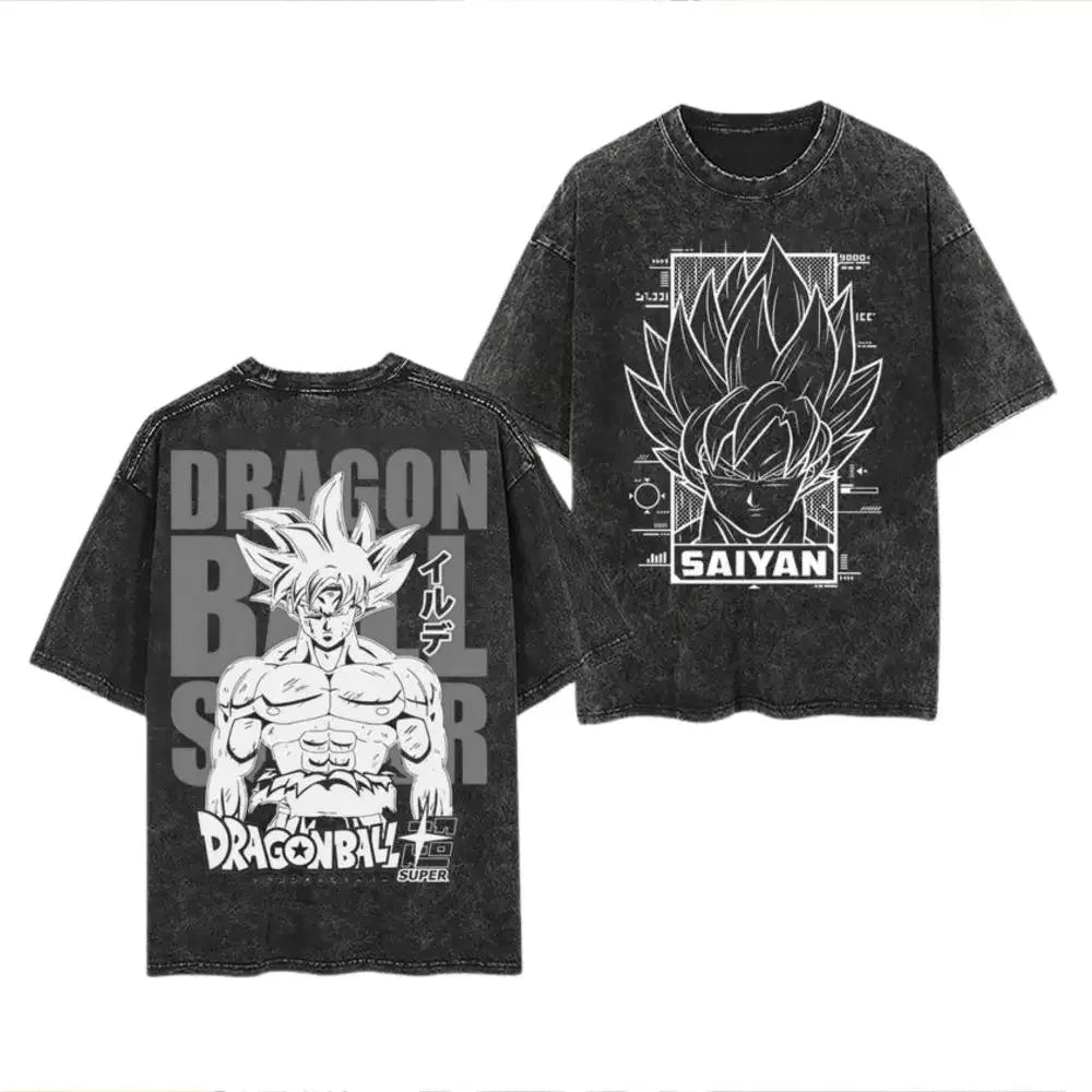 Anime Dragon Ball Cosplay Washed T-Shirt Cotton Short Sleeve Loose Large Casual Sports Fitness T-Shirt Men's Harajuku Clothing